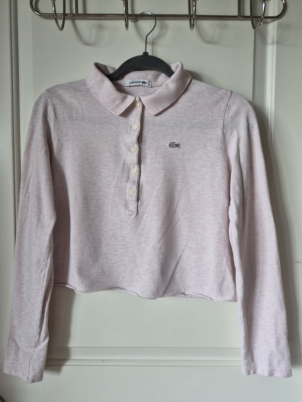 Lacoste Women Long Sleeve Light Pink Polo Crop Top